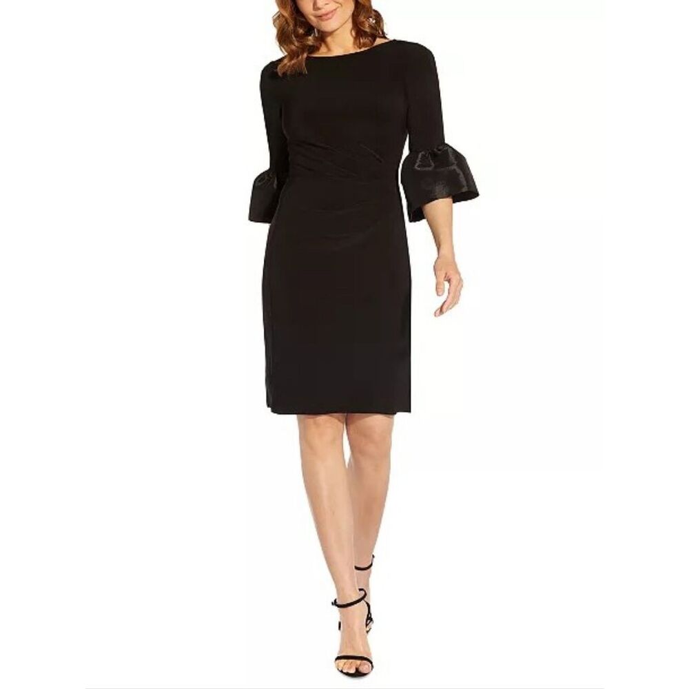 NWT Adrianna Papell Black Plus Size Bell Cuff Draped Jersey Dress 22W 22
